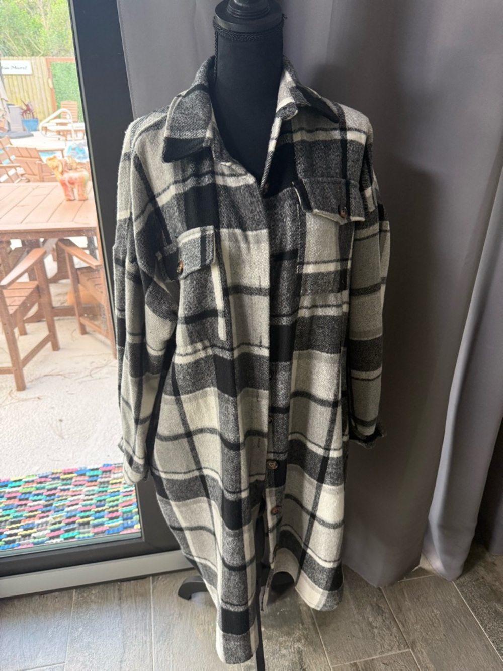 Black & White Plaid Long Shacket